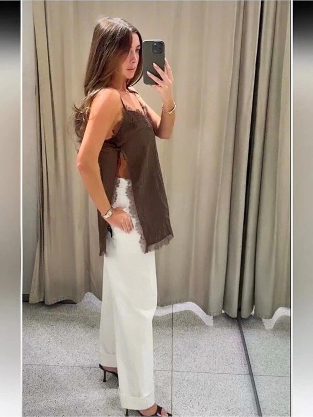 Zara ZW Collection Lace Camisole Top Brown